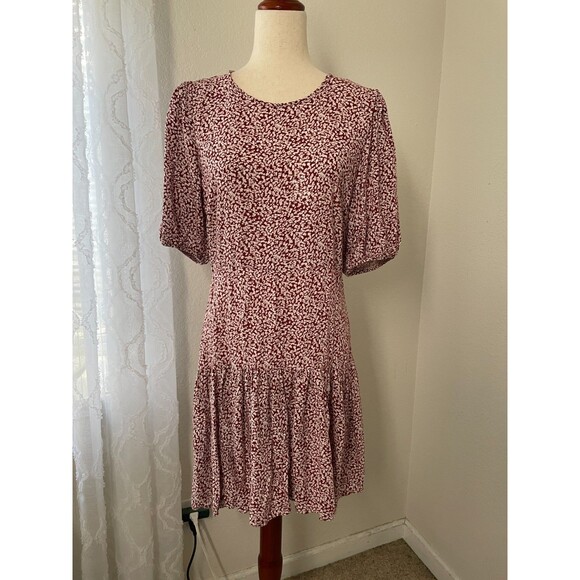 Free People Dancing in the Dark Dress Women’s Size Large Red Floral Drop Waist - Picture 2 of 9